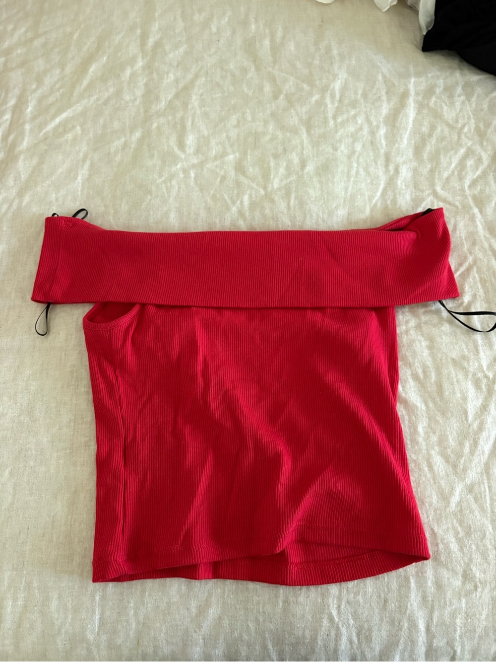 Red Ribbed Off-Shoulder Women's top - Picture 2 of 4